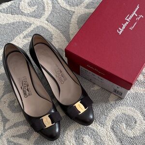 Salvatore Ferragamo Chocolate Brown Heels with Gold Accent